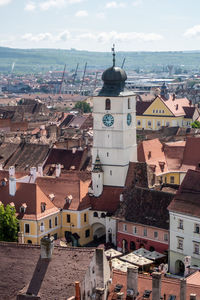 High angle view of townscape against sky in city