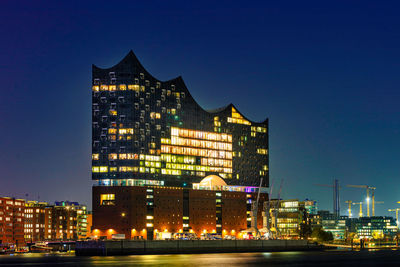 Illuminated buildings in city at night