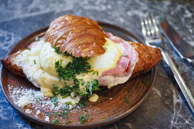 Close-up of food in plate on table