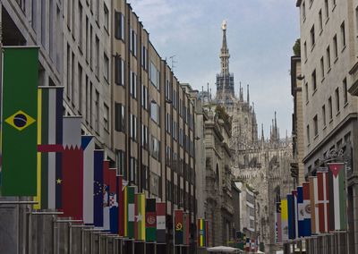 Panoramic view of buildings in city against sky