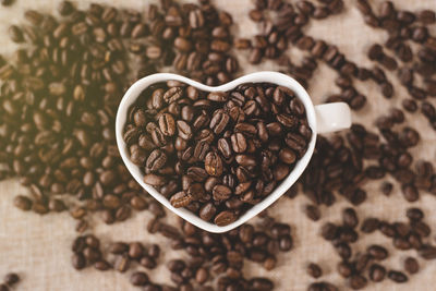 High angle view of coffee cup on table