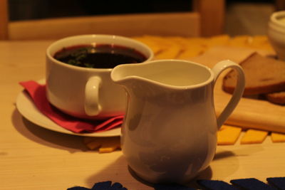 Close-up of coffee cup on table