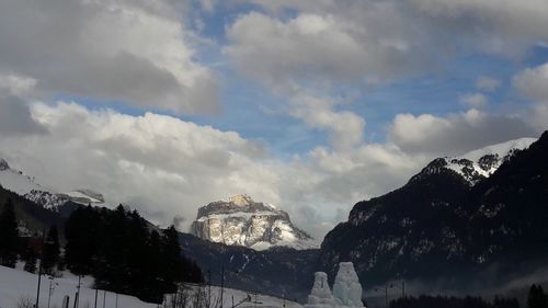 Panoramic view of mountains against sky during winter