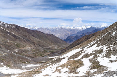 Scenic view of snowcapped mountains against sky