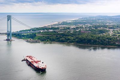 High angle view of bridge over river against sky