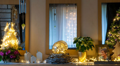 Illuminated christmas tree at home