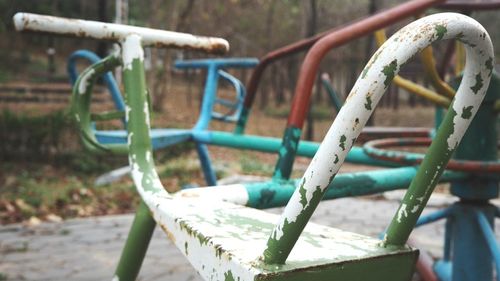 Close-up of rusty metal in park