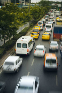 High angle view of traffic on road in city
