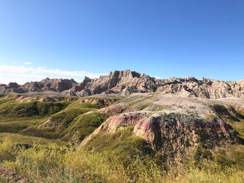 Scenic view of landscape against clear blue sky