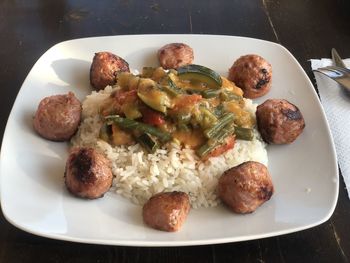 High angle view of breakfast served on table