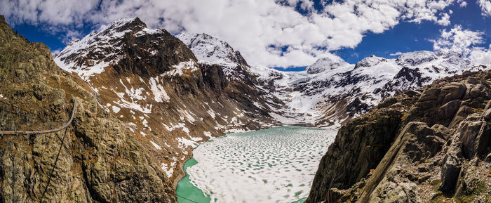 Scenic view of snowcapped mountains against sky