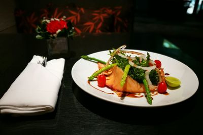 Close-up of salad in plate on table