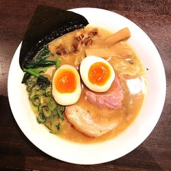 High angle view of breakfast served in plate