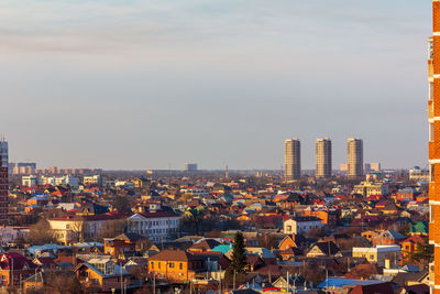 High angle view of buildings in city