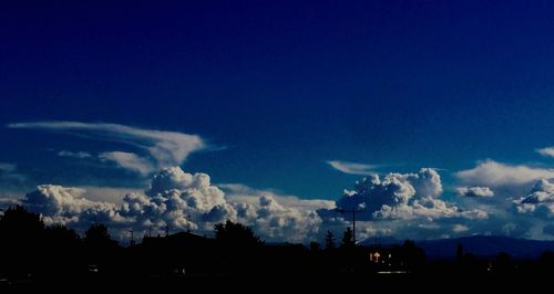 Silhouette of trees against blue sky