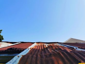 Roof of building against clear blue sky