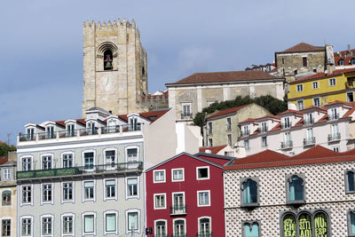 Low angle view of buildings against sky in city