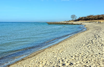 Scenic view of beach against clear sky