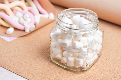 Close-up of ice cream in jar on table