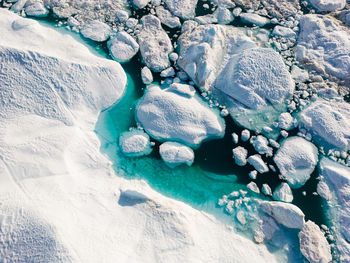 High angle view of snow covered land