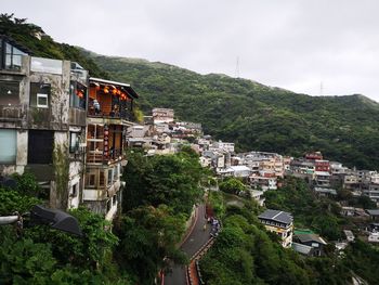 High angle view of townscape against sky