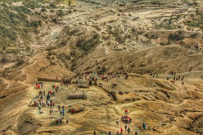 Aerial view of people at desert