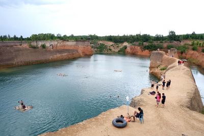 High angle view of people in swimming pool