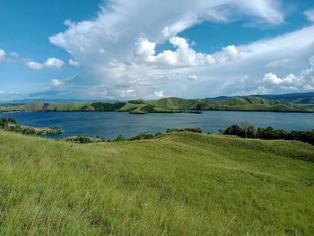 Scenic view of lake against sky