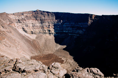 Scenic view of volcano crater against clear sky