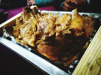 Close-up of food on barbecue grill