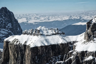 Ski resort in the italian dolomites. view from marmolada glacier