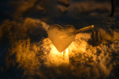 Close-up of heart shape on ice