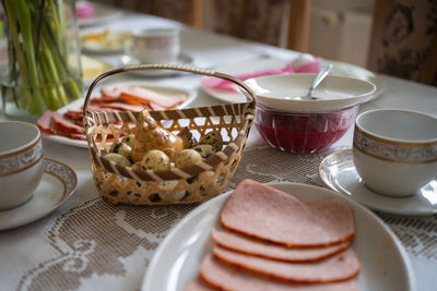 Close-up of food in plate on table