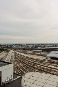 High angle view of railroad tracks against sky