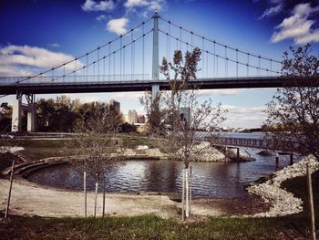 Suspension bridge against sky
