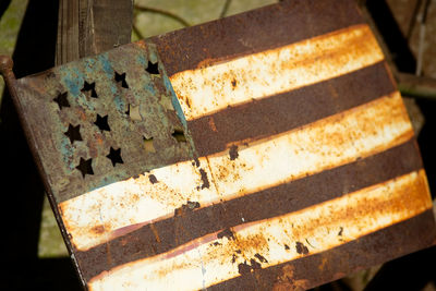 Close-up of bee on rusty metal