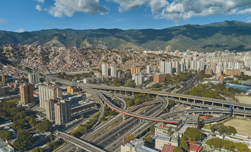 High angle view of cityscape against sky