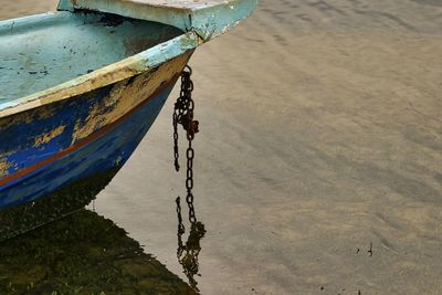 High angle view of fishing boat on beach