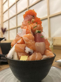 Close-up of sushi served on table