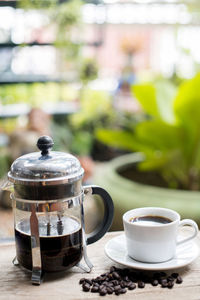 Close-up of coffee cup on table