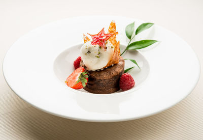 Close-up of dessert in plate on table