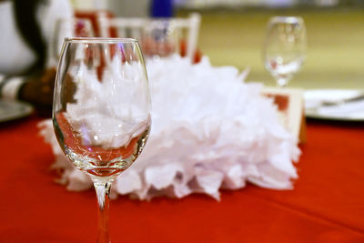 Close-up of wine in glass on table