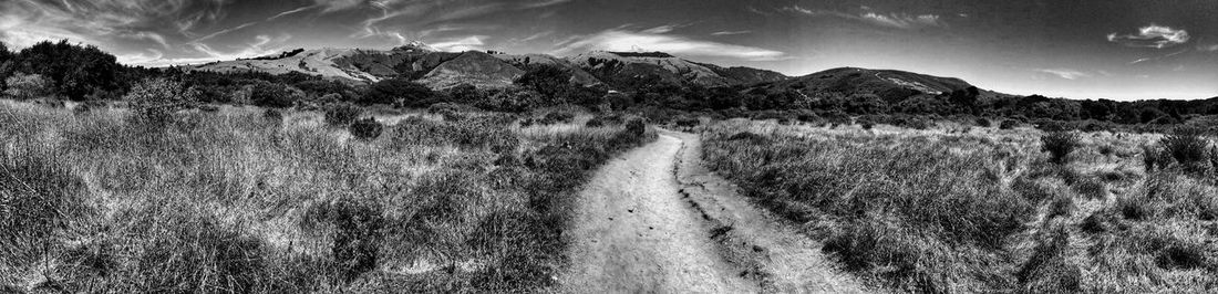 Scenic view of mountains against cloudy sky