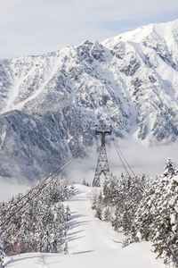 Snow covered mountains against sky