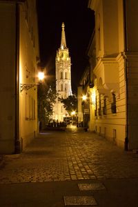 Illuminated church at night