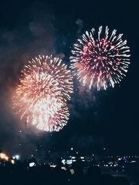 Low angle view of firework display at night