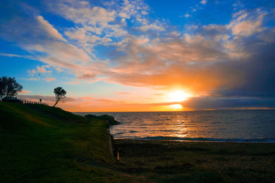 Scenic view of sea against sky during sunset