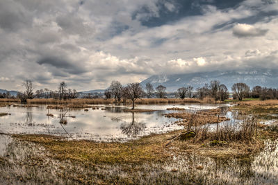 Scenic view of lake against sky