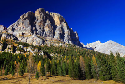 Scenic view of mountains against clear blue sky