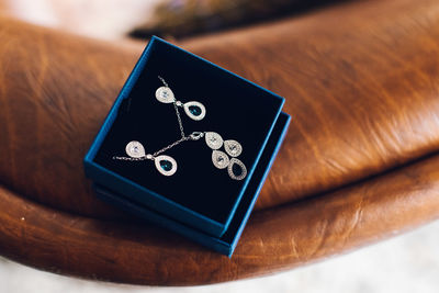 Close-up of jewelry on table